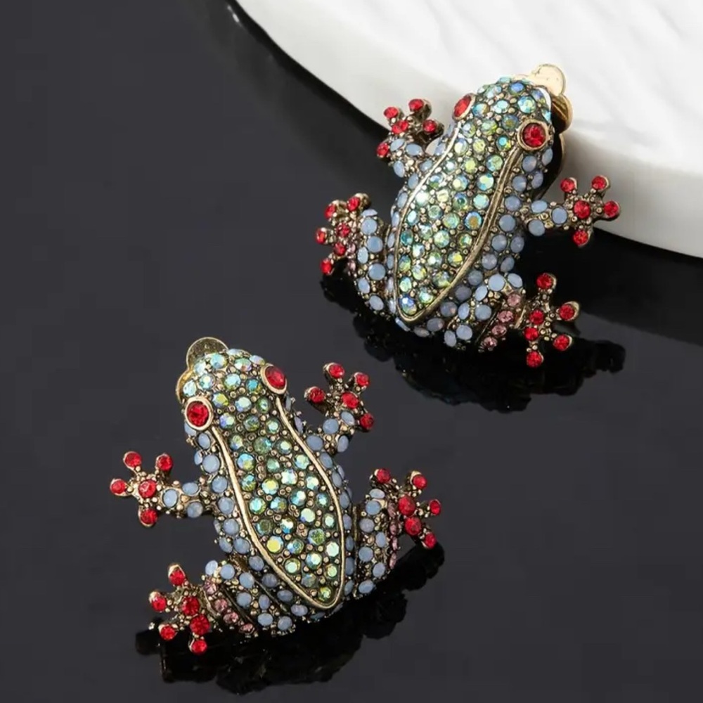 FROG RHINESTONE STATEMENT EARRINGS